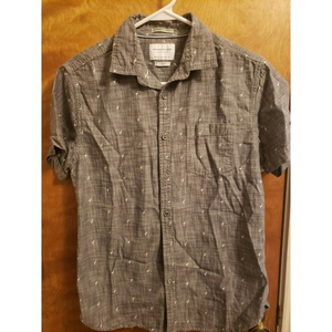 Denim And Flower Mens Button Down‎ Short Sleeve Shirt Small Gray and Flamingos